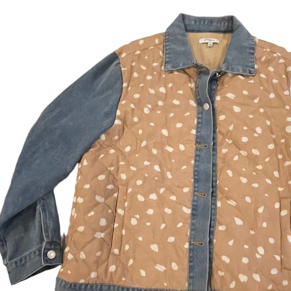 Ployagram cute denim quilted‎ with tan and white summer/ fall Jacket size large